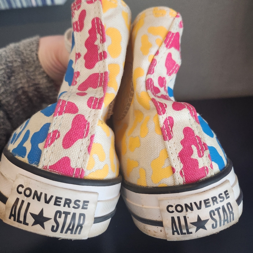 Converse Multi Bright Colored High-Top Sneakers Canvas Cheetah Print Color Block - Picture 8 of 13